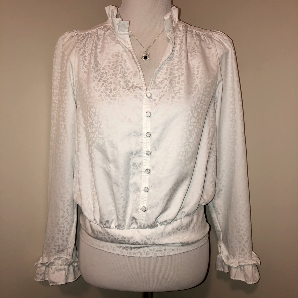 Karl Lagerfeld Paris V-Neck Flutter Collar/Sleeve Blouse,Size-XS